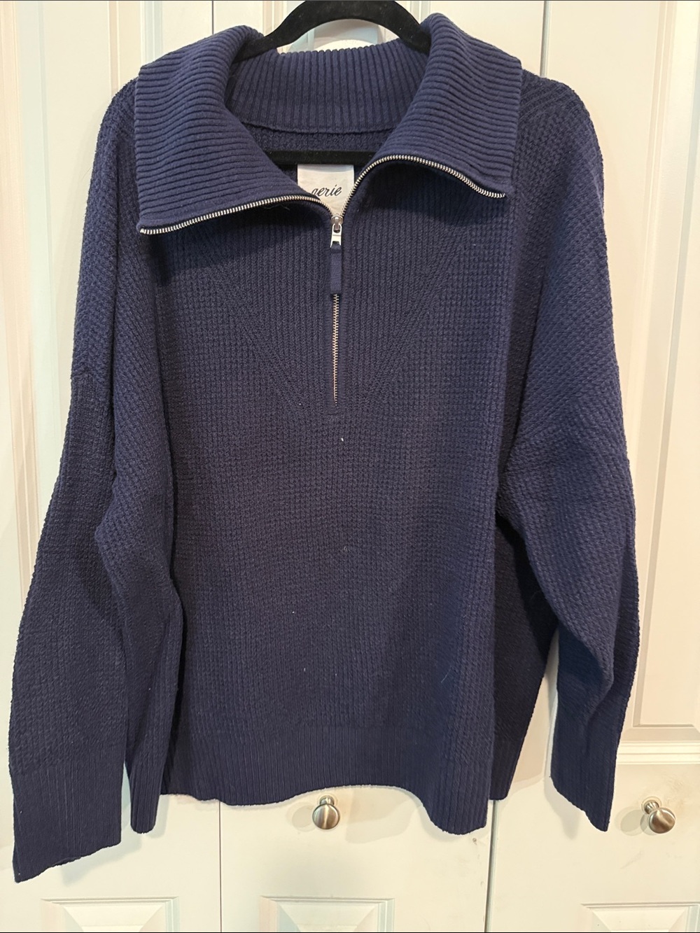 aerie Navy Half-Zip Ribbed Collar Knit Pullover